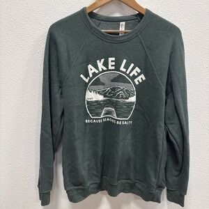 Lake Life Because Beaches Be Salty Sweatshirt Green Bella Canvas Large Women's